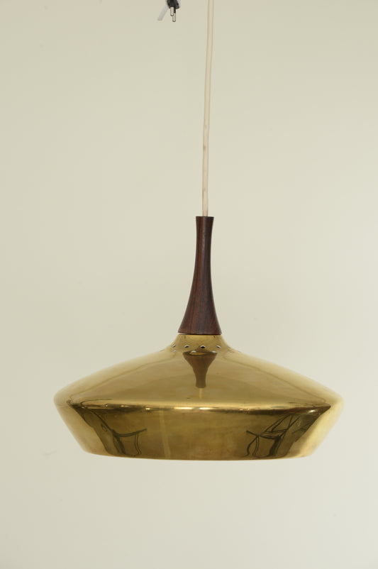 Lampe À Suspension En Bois Et Laiton Perforé De Fagerhult, Suède, 1960